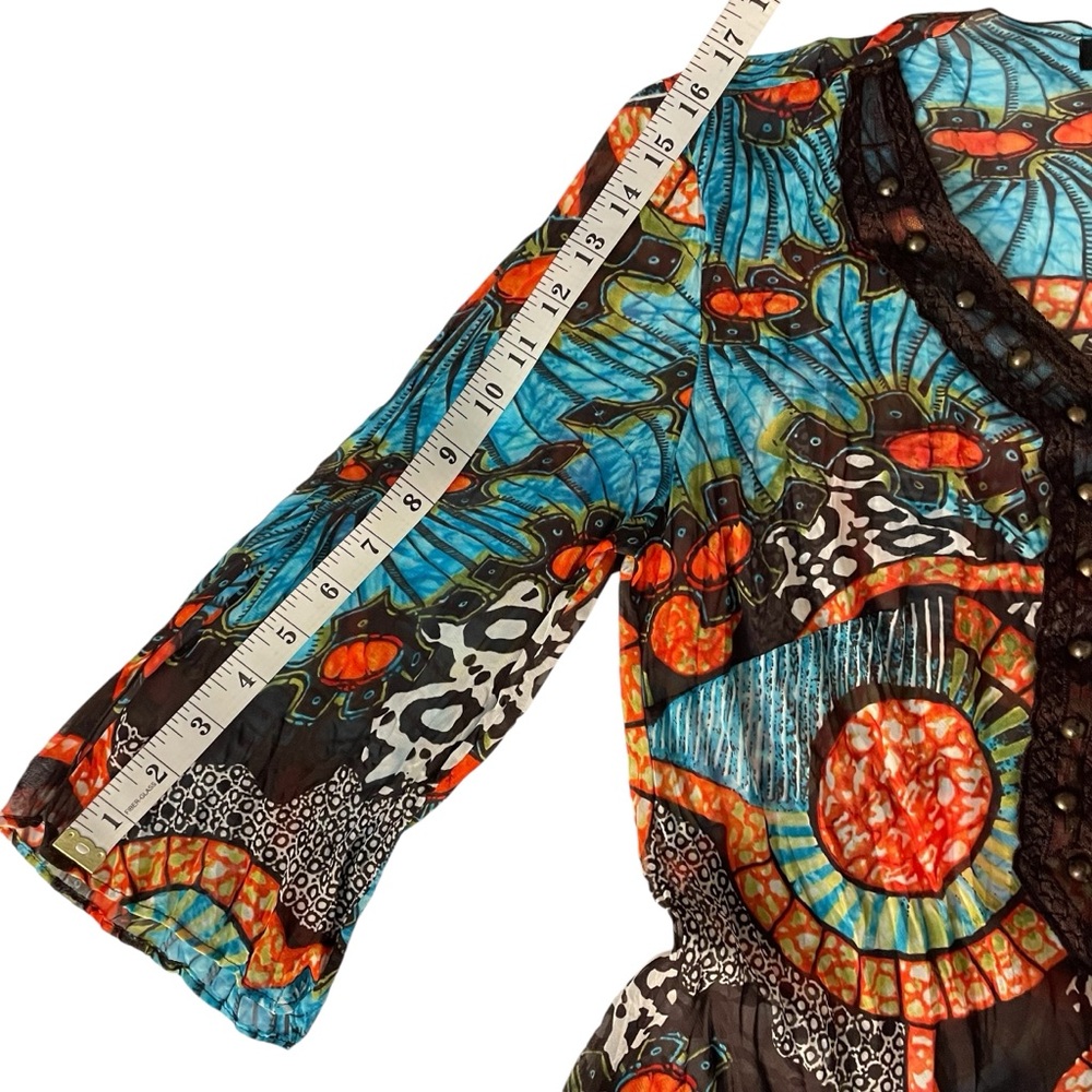 Bisou Bisou Boho Sheer Embellished 3/4 Sleeve Tunic Cover-up Dress - Picture 9 of 12